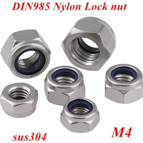 500pcs DIN985 M4 Nylon Insert Hex Lock Nut A2-70 304 stainless steel Slip Locknuts Hexagon Nylon Self Locking Nuts