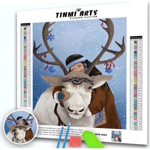 5D Diamond Painting Animals Goat & Girl Diamond Embroidery Full Round Diamond Mosaic Cross Stitch Landscape Home Decor