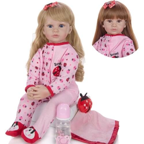 60cm Big Size Silicone Vinyl Reborn Doll Toy Lifelike Princess Toddler Babies With Beetle clothing Alive Bebe reborn gifts