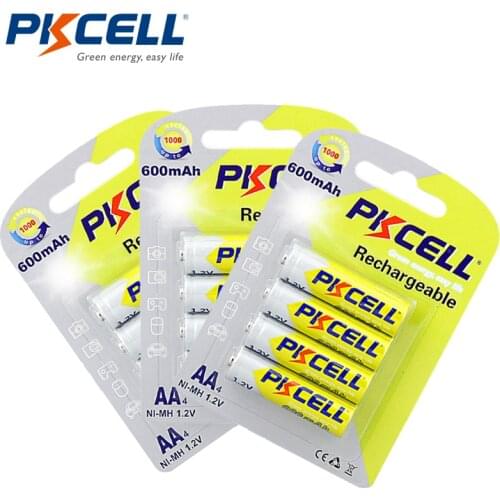 12Pcs/3card PKCELL Ni-MH AA Batteries 600mAh 1.2V AA NiMh Rechargeable Battery for Remote/Flashlight/Toys