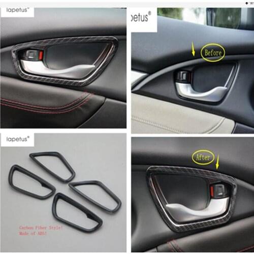Lapetus Accessories Fit For Honda Civic 2016 - 2020 Inner Car Door Pull Doorknob Handle Bowl Molding Cover Kit Trim 4 Pcs / ABS