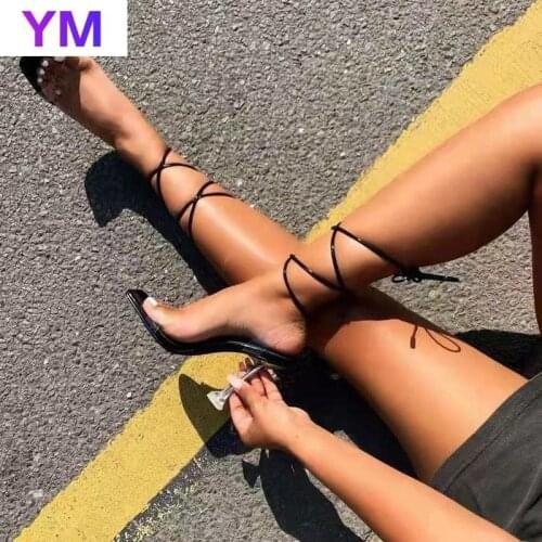 Transparent Ankle Cross Strap High Heels Shoes Women Sandals Peep Toe Sexy Summer PVC Party Female Ladies Shoes Woman Sandalias