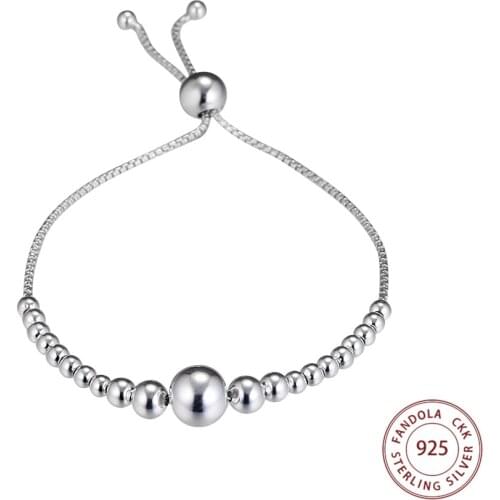 String of Beads Sliding Bracelet Argent 925 Sterling Silver Chain Bracelets for Women Silver 925 Jewelry pulseras mujer