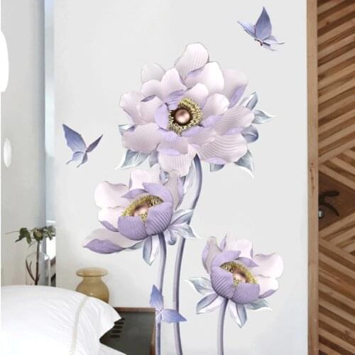 Flowers Wall Sticker 3D Wallpaper Vsco Girl Room Decor Aesthetic Teenager Bathroom Bedroom Living Room Decoration Wallstickers