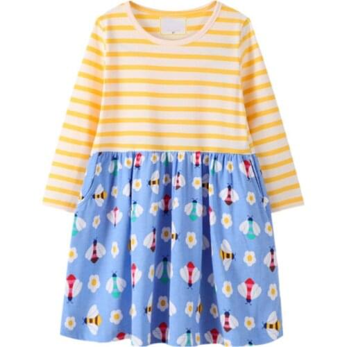 Children Casual Long Sleeve Patchwork Dresses Girls Stripe Animal Fashion Princess Clothes Kid Toddler Rabbit Embroidery Dresses