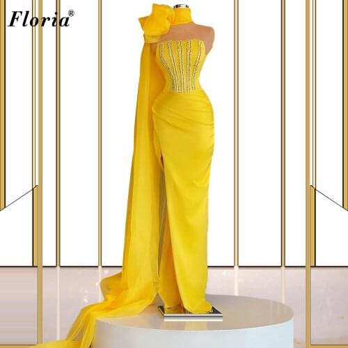 Two Pieces Yellow Prom Dresses Long Mermaid Evening Gowns With Side Split Haute Couture Women Celebrity Dresses ечерние платья