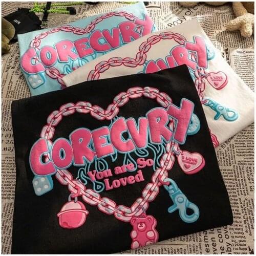 Chain love niche short-sleeved T-shirt female ins net red super fire top male national tide half-sleeved loose couple short T