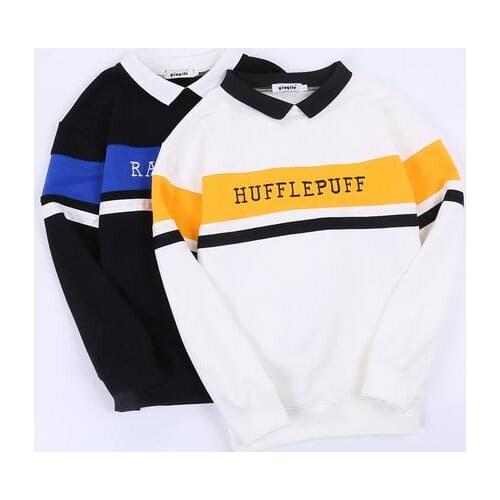Harried Co-Branded College Stripe Potter Series Stitching Letter Embroidered Loose Couple Sweatshirt
