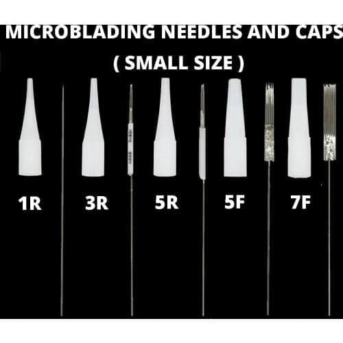 50pcs Microblading Tattoo Machine Needles 1R/3R/5R/5F/7F +50pc Plastic Machine Needle Caps Tips Permanent Makeup Tattoo Supplies