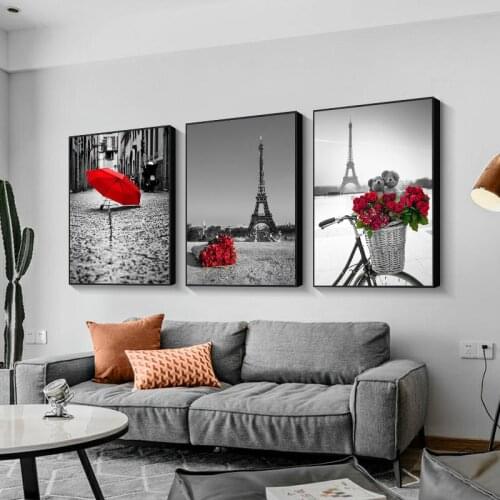 City Landscape Paintings Print On Canvas Art Black and Red Posters Modern Tower Wall Art Pictures for Living Room Home Decor