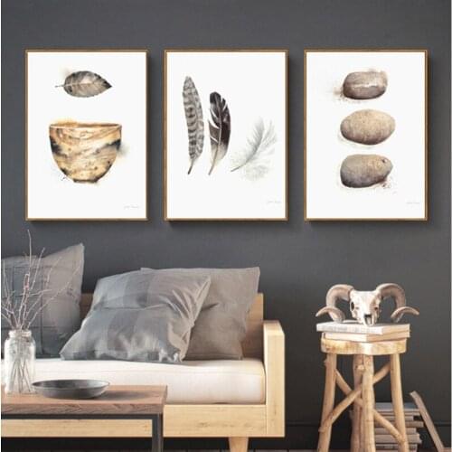 Chinese Traditional Feather Stone Wall Art Canvas Painting Poster Minimalist print Decoration Picture for Living Room Home Decor
