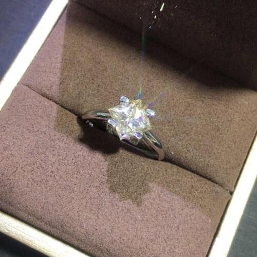 Princess Square 1 Carat D Color Yellow Moissanite Ring 925 Silver Brilliant Cut Diamond Test Past VVS1 Wedding Gemstone Ring