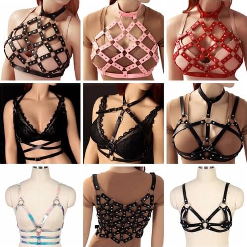 Erotic Lingerie Set Punk Faux Leather Tops Cage Bra Gothic Style Harness For Women Belt Waist Size Suspender Costume Pole Dance