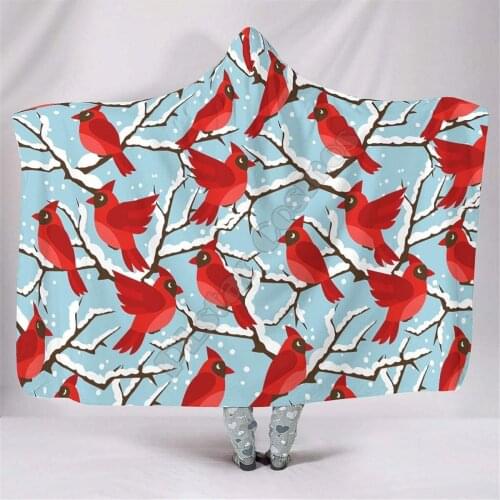 Beautiful Bird Hooded Blanket Adult colorful child Sherpa Fleece Wearable Blanket Microfiber Bedding Drop Shipping 05