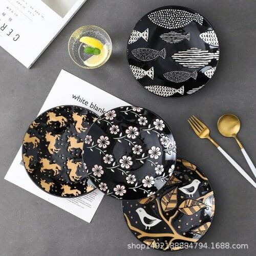 Creative 8-inch threaded plate color glaze hand-painted ceramic rice plate household dish deep dish fish dish tableware dish