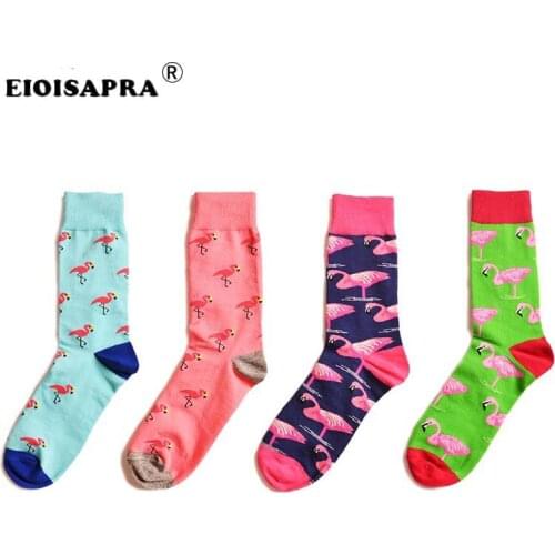 Cool Art New Happy Socks Unisex Trend Streets Printing Socks Kawaii Jacquard Animal Flamingos Pattern Harajuku Sokken