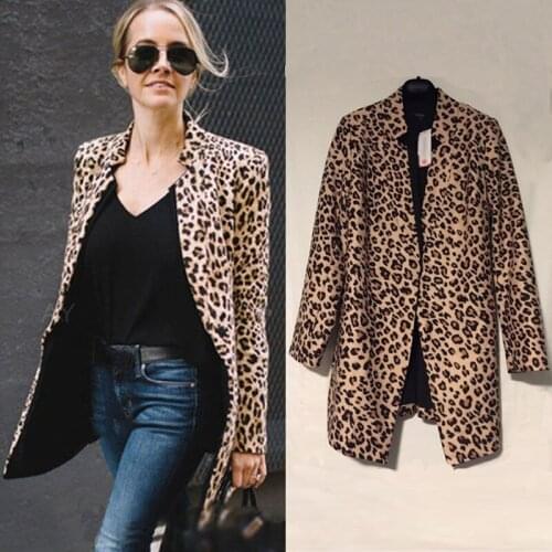 Leopard Jacket Women Sweater Top Warm Casual Autumn Winter Cardigan Long Sleeve Coat