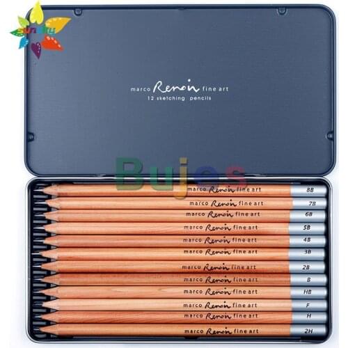Marco 3000-12TN 12pcs 2H-8B log pole Charcoal drawing pencil art drawing sketch pencil set iron box professional art supplies