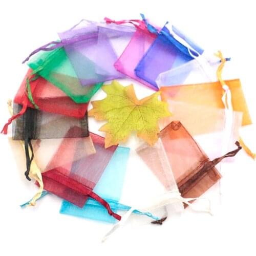 Hot Sale 100pcs 5x7cm Mixed Colors Jewelry Packing Drawable Pouches Organza Bags Wedding Gift Bags High Quality Jewelry Bags