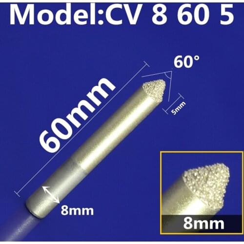 Model CV8 60 5,1PCS,CNC 60degree Diamond stone engraving bit for marble,bluestone and sandstone,3D V bottom relief cone cutter