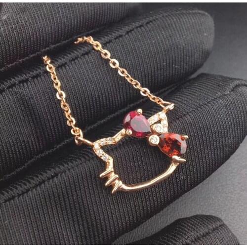 Natural red garnet gem Pendant necklace S925 silver Natural gemstone necklace Elegant small Kitty girl gift ball fine jewelery