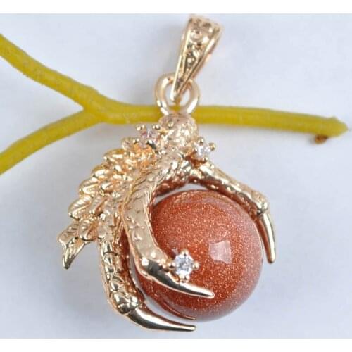 Natural Golden Sandstone Bead Dragons Talons GEM Pendant Jewelry For Gift S917
