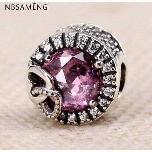 New Original 100% 925 Sterling Silver Beads Hearts Love Charm Crystal Pendant Charms Fit Bracelets Women Diy Jewelry