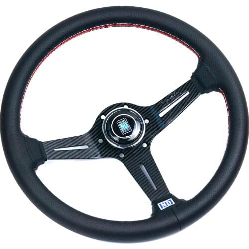 New Carbon Fiber Look Aluminum ND 14inch Leather Steering Wheel Drift Sport Steering Wheels