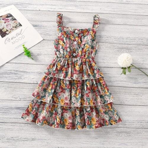 Floral Girls Dress Summer Kids Layered Dresses for Girl Sleeveless Toddler Children Princess Costume 2 3 4 5 6 Year Outfits