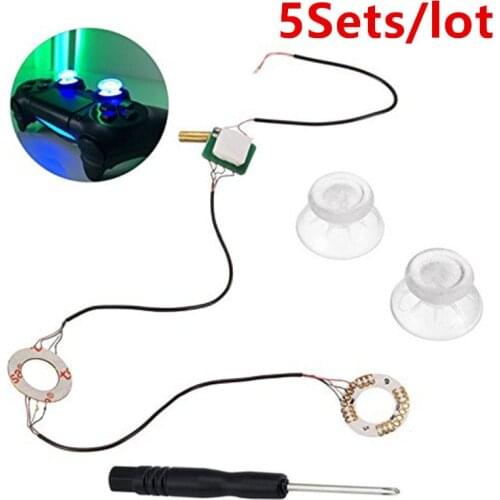 5 Sets PS4 DIY Button Transparent Analog Thumb Sticks Joystick Caps Led Light Fits For PS4 Light For Platstation 4 Controller