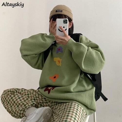 Pullovers Women Sweet Cartoon Thick Harajuku O-neck Spring Autumn Leisure Teens Knitwear Japanese Style Ladies Sweaters Popular