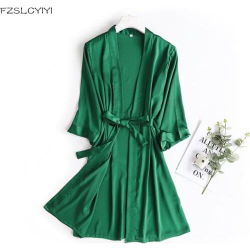 FZSLCYIYI Silk Satin Robes Wedding Bridesmaid Bride Gown kimono Solid robe Sleepwear Nightgown Bridesmaid Robes size M-XL