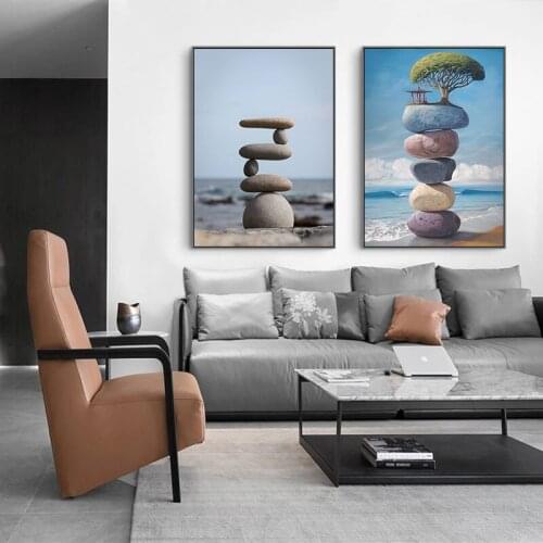 Nordic Seaside Nature Landscape Canvas Painting Up The Stone Blessing Wall Art Poster Nordic Print Modern Picture Home Decor