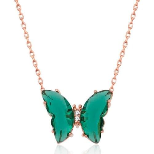 Tevuli 925 Sterling Silver Green Glass Butterfly Pendant