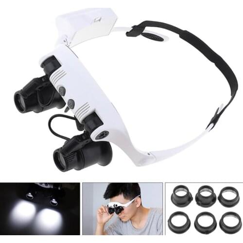 LED Head Magnifier Hands Free Headband Magnifying Glass with 2 Led, 4 Lens 10X, 15X, 20X, 25X for Jewelry Craft Watch Hobby