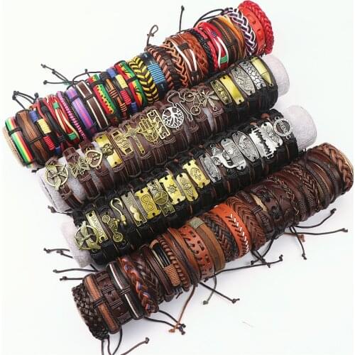 20pcs/lot Vintage Leather Bracelets For Women Men Adjustable Handmade Braided Bangle Jewelry Mix Style (3style choose)