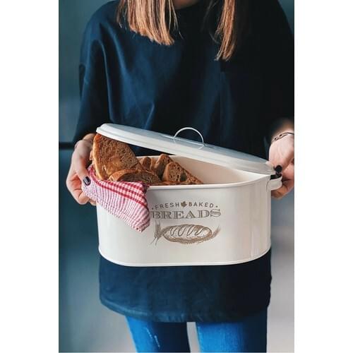 Yzhome Metal Clamshell Breadbox Bread Box Basket Cream