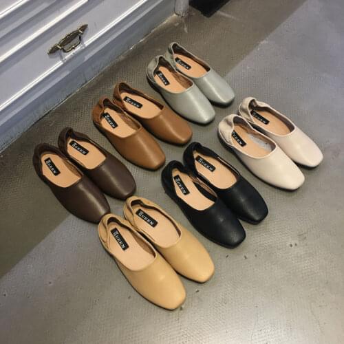 Women Ladies soft leather ballet flats foldable roll-up shoes brief square toe grandma shoes woman street 2-ways retro moccasins
