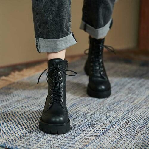 MORDOAN Genuine Leather 2021 Autumn Womens Boots Round Head Chunky heel Ankle Boots For Women