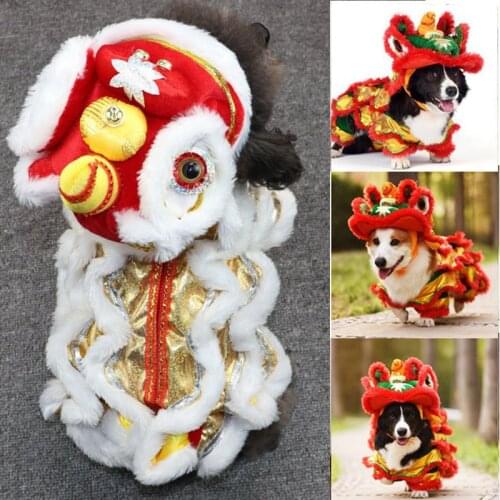New Year Teddy Dog Clothes Coat Winter Puppy Costume Pet Chinese Lion Dance Clothes Small Dog Spring Festival Tang Suit Jacket