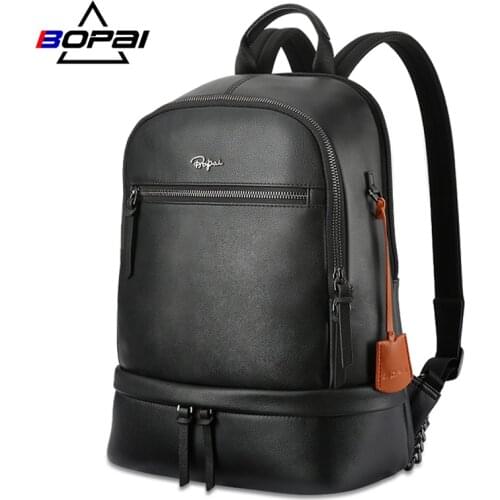 BOPAI Genuine Leather Backpack Women New Fashion Waterproof 13 Inch Laptop Rucksacks Girls Schoolbag Big Capacity Light Mochila