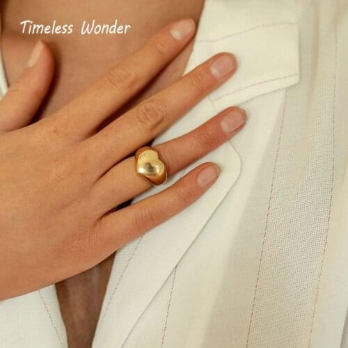 Timeless Wonder Titanium Geo Heart Stackable Rings Women Stainless Steel Jewelry Designer Gothic Boho Ins Top Trendy Love 6341