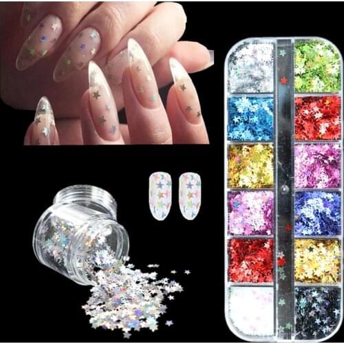 1bag of 9colors laser flashing five-pointed star nail sequins Laser Ultra-thin Makeup Tear Mole Eye Makeup Nail Art Deco Sequins