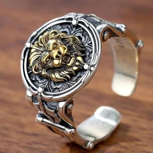 1Pcs Retro Carved Lion King Head Wider Ring for Men Women Open Rings Hiphop Punk Rock anillos mujer hombre Jewelry Accessories
