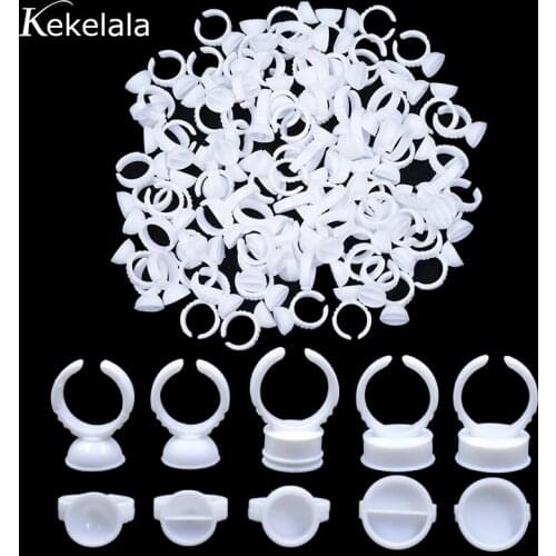 Kekelala 100PCS White Plastic Glue Ring Cups For Eyelashes Extension Microblading Pigment Holder Makeup Beauty Tools Supplier