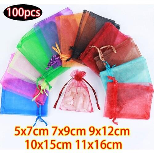 100pcs 5x7 7x9 9x12 10x15 cm Drawstring Wedding Pouch Gift Bags Organza Bag For Jewelry Packaging Display