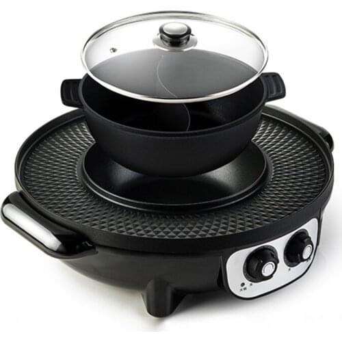 220V Electric Pot Barbecue Machine 2200W Non-Stick Cooking Hot Pot Machine Separable Multifunction Frying Cooker Easy Cleaning