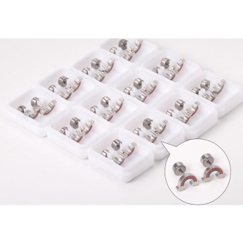 316L Stainless Steel 12 Pairs/lot Rainbow Cartoon Pattern Stud Earrings Cute Style Earring for Women Girl Jewelry Gift