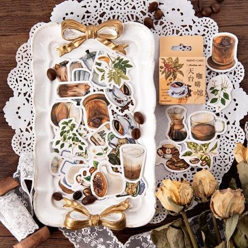 46pcs /box Creative Coffee Series Kawaii Stickers DIY Scrapbooking Journal Decoration Stationery Sticker