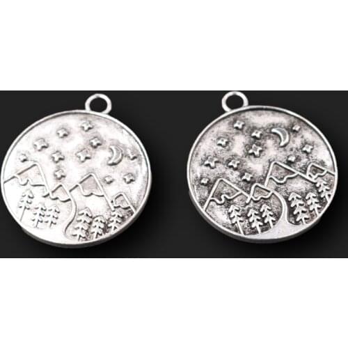 8pcs Silver Plated Moon Stars Mountain Forest Metal Tags Pendants DIY Charms Retro Bracelet Earrings Jewelry Crafts Making A2449